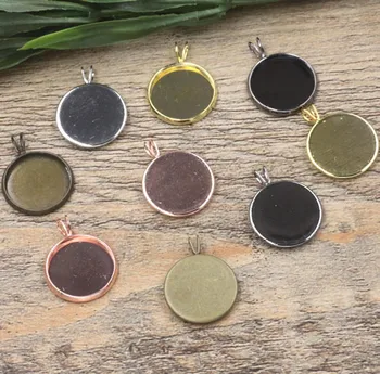 

Blank Round Smooth Bezel Pad with Bail Pendant Settings Glass Cabochons Bases Findings DIY Jewelry Making Multi-color Plated