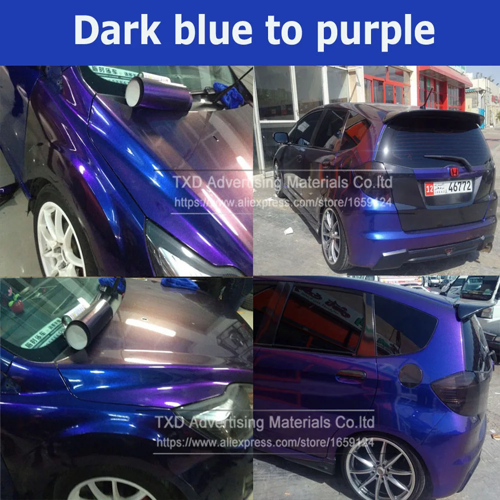 - Dark blue blue to Purple Chameleon glitter pearl Vinyl Wrap Film With Air free bubbles Chameleon glitter Film With 4 sizes