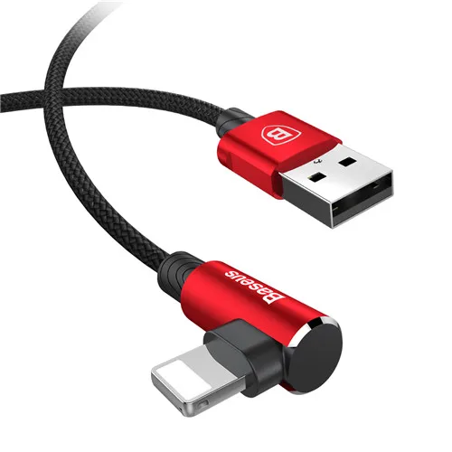 Baseus 90 градусов USB кабель для Iphone 5 6 6S 7 8 Быстрая зарядка кабель для iPad USB зарядное устройство кабель L Тип кабель для передачи данных для мобильного телефона - Цвет: Красный