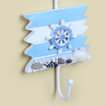 

New 1pcs Anchor Shape Wall Hook Wood Nautical Conch Home Hanging Crafts Art Wall Hanger Hooks Home Decorations Eco-Friendly