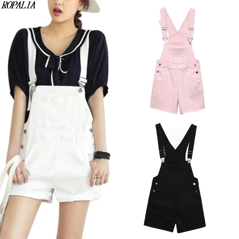 

Casual Straps Sweet Denim Pockets Straps Shorts Girls Denim Shorts Casual Loose Denim Overalls