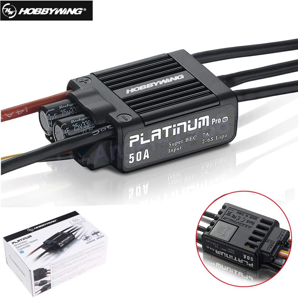 

Original HobbyWing Platinum 50A V3 Brushless Electronic Speed controller ESC for RC Drone Heli FPV Multi-Rotor