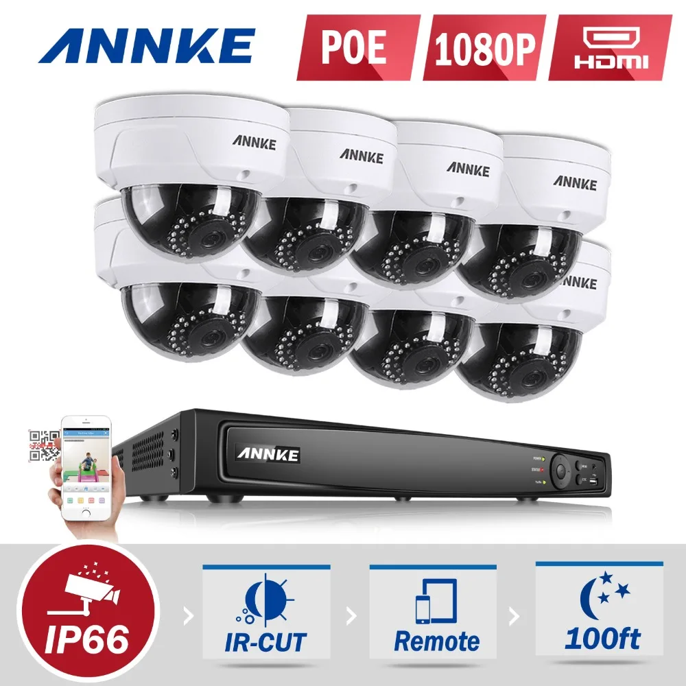 

ANNKE 16CH 2.0MP 1080P 8pcs PoE Security Cameras NVR Network CCTV System Dome Camera IR WDR CCTV Security Camera System 1TB HDD