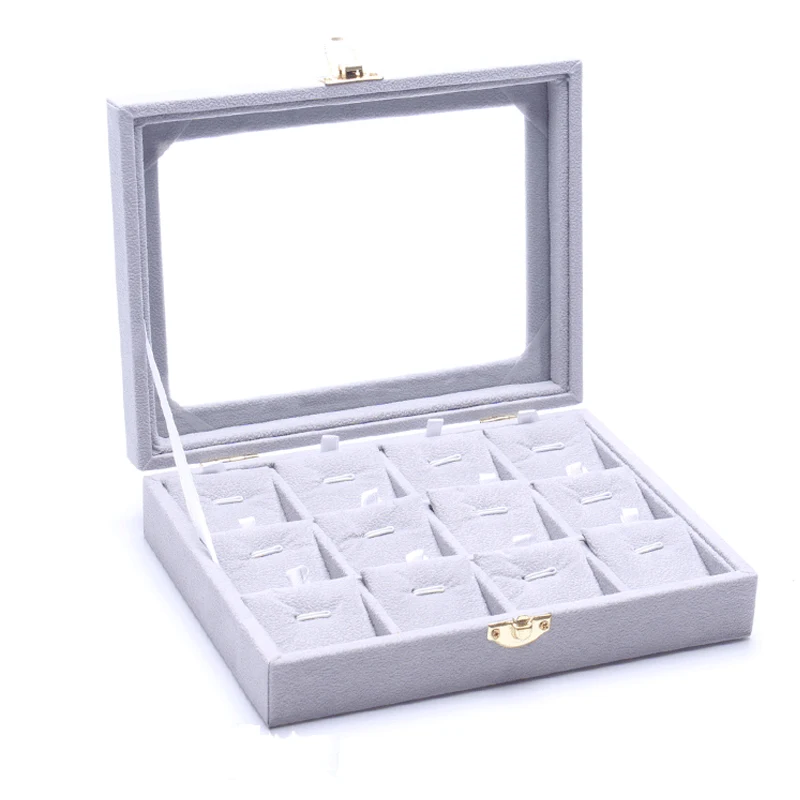 Чехол для переноски со стеклянной крышкой Ювелирное кольцо Ожерелье Подвеска Дисплей Коробка лоток держатель коробка для хранения Органайзер