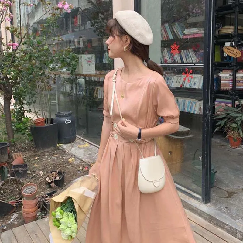 

High Waist Women Summer Dress Short Sleeve O-neck Button Sashes Short Sleeve O-neck Tunic Female Vestidos Mujer Plus Size Casual