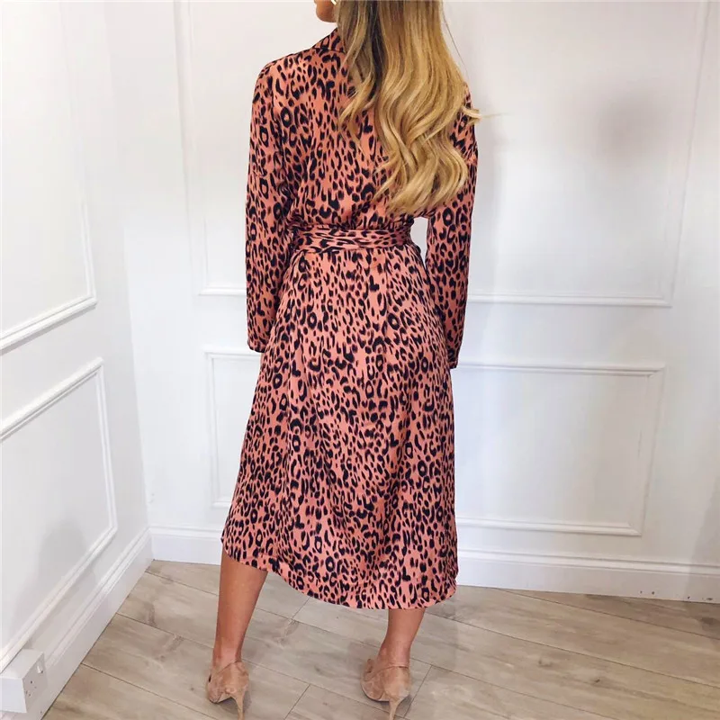 Women Leopard Dress New Sexy Bandage Party Long Dresses Vintage Plus Size Beach Chiffon Sashes Dress Sundress Vestidos de fiesta