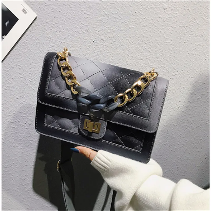

Leather Wide Shoulder Strap Crossbody Bags for Women 2019 Diamond Grain Single Shoulder Bags Luxury Designer Chain Tote Bags