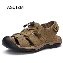 AGUTZM/2028 г. Новые модные летние мужские сандалии из натуральной кожи с классическим носком, крючок с насадкой и петлей, г. Большие размеры 38-45