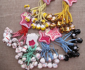 

New 50 Pcs Cartoon Lucky cat bell Cell Phone Strap Charms Keychains Key Ring DIY Jewelry Making Accessories Ty-106