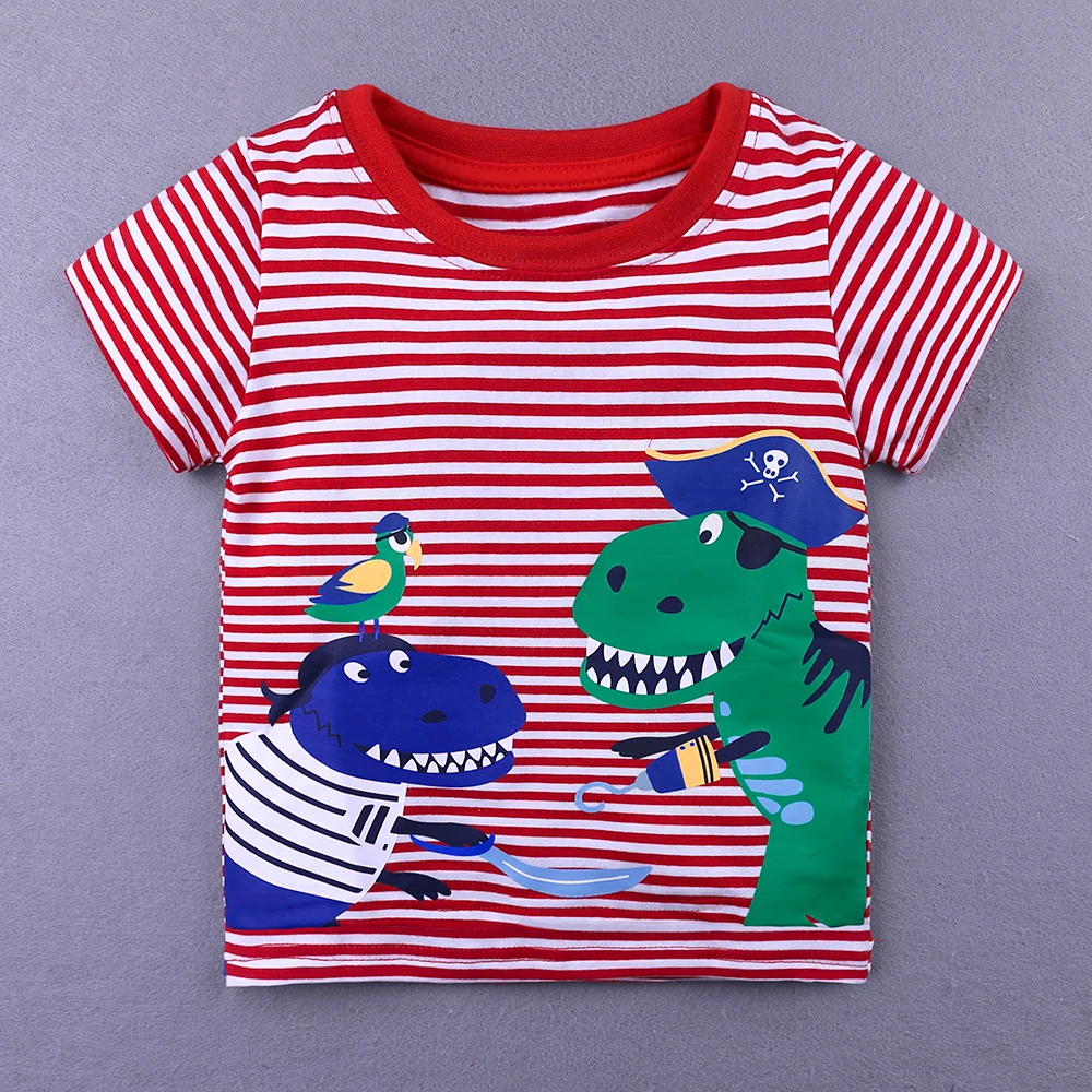 Новые костюмы для маленьких детей одежда для малышей Летняя футболка с короткими рукавами и принтом динозавра из мультфильма для девочек