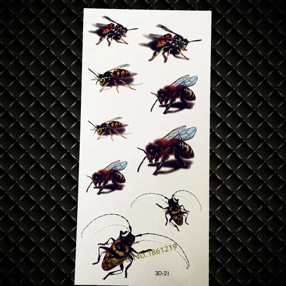 

New Removable Waterproof Temporary Tattoo 3D Insect Roach Bee Design Fake Tattoo Paste G3D21 Men Women Halloween Makeup Body Art