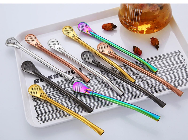 Drinking Straw Tea Filter Yerba Mate Tea Bombilla Straws Stainless Steel Spoon Gourd Reusable Tea Tools Washable Bar Accessories (4)