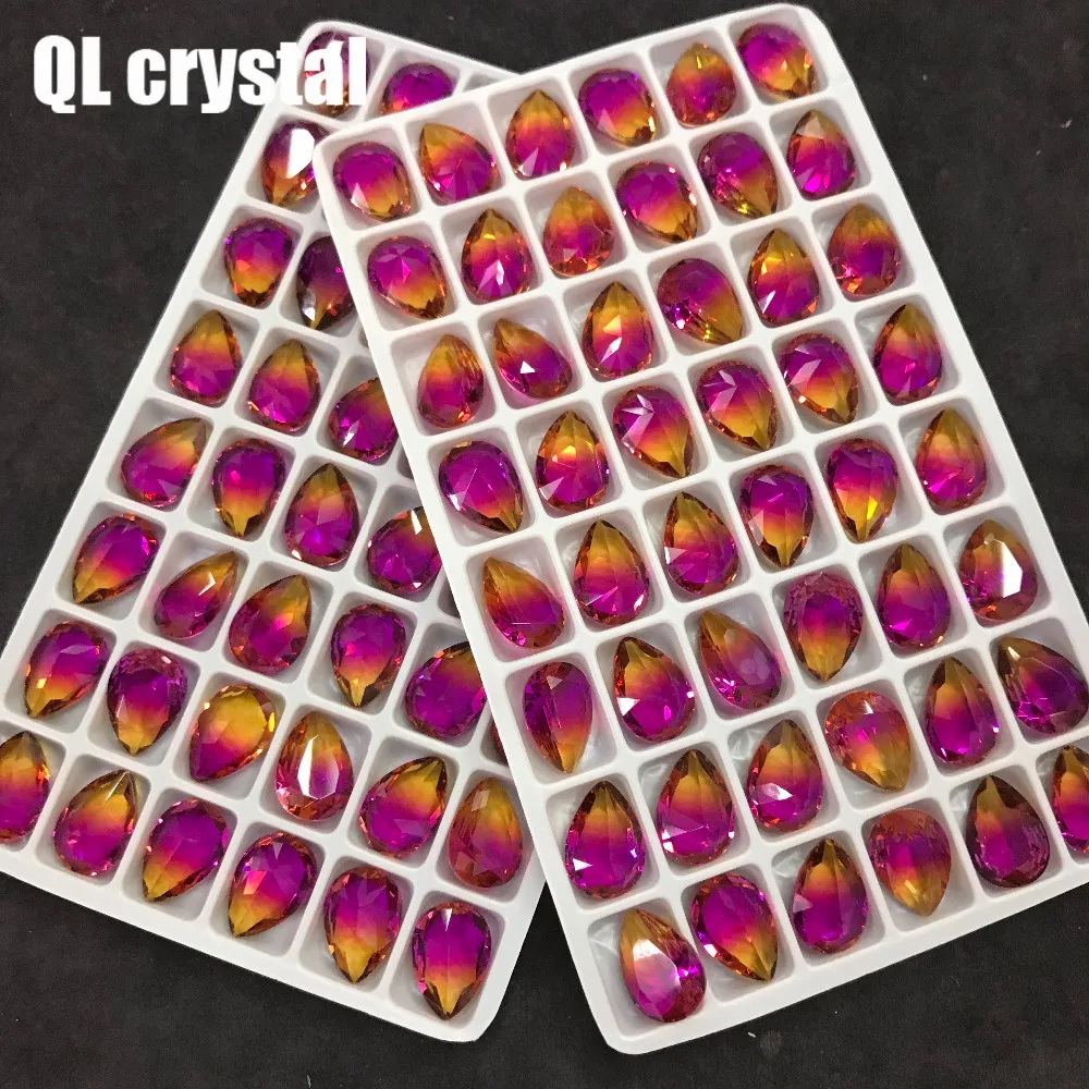QL Crystal Tourmaline Glass 10x14mm Drops Pointback Fancy Stone for DIY garment bags shoes Jewelry accessory | Дом и сад