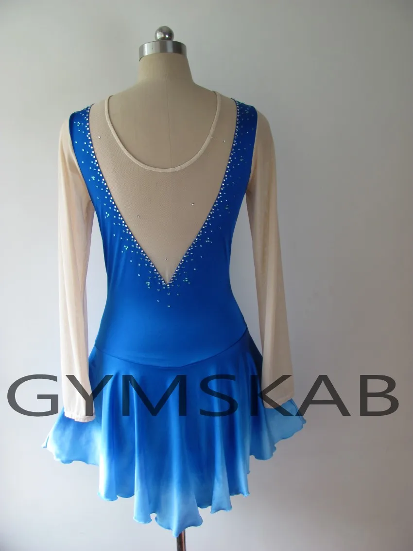 Elegant V neck Flower Figure Skating Dress Women's Girl's Customized Ice Skating Dress Sleeveless Gymnastics Costume 5502