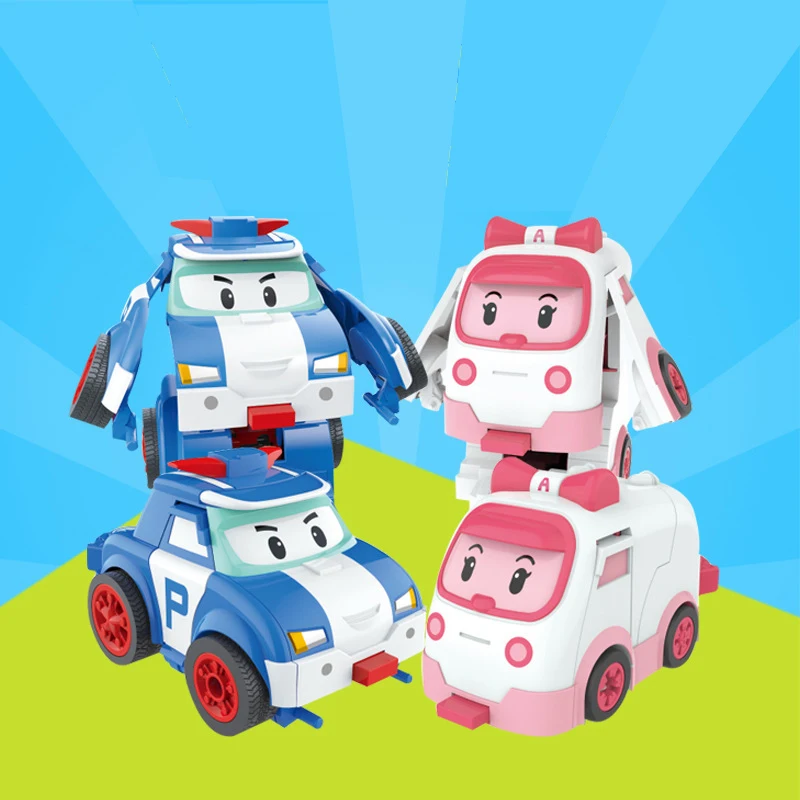 

2018 Robocar Korea Robot Kids Toys Automatic deformationTransformation Anime Action Figure Elastic car Poli Toys For Children