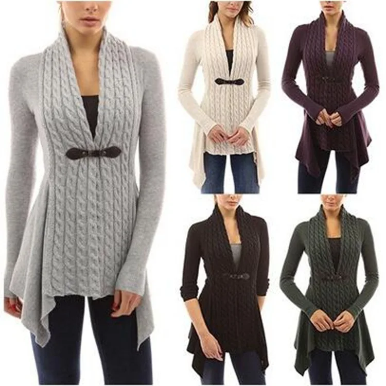 New Arrival Hemp Flower Pattern V Collar Pure Color Long Sleeve Colorful Woman Button Cross Knitwear | Женская одежда