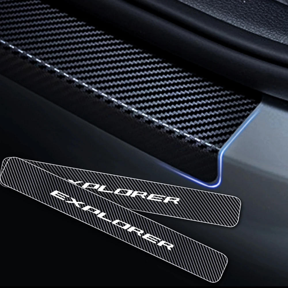  Car Carbon Fiber Protect Sticker Look Car Door Plate sill scuff For Ford Bullitt Mustang explorer M