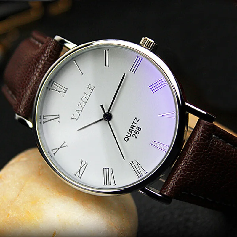 Luxury Fashion Men Watches Disc Buffalo Grain Leather Belt Quartz Watch Business Watch Men Clock Relogio Masculin M04 (1)