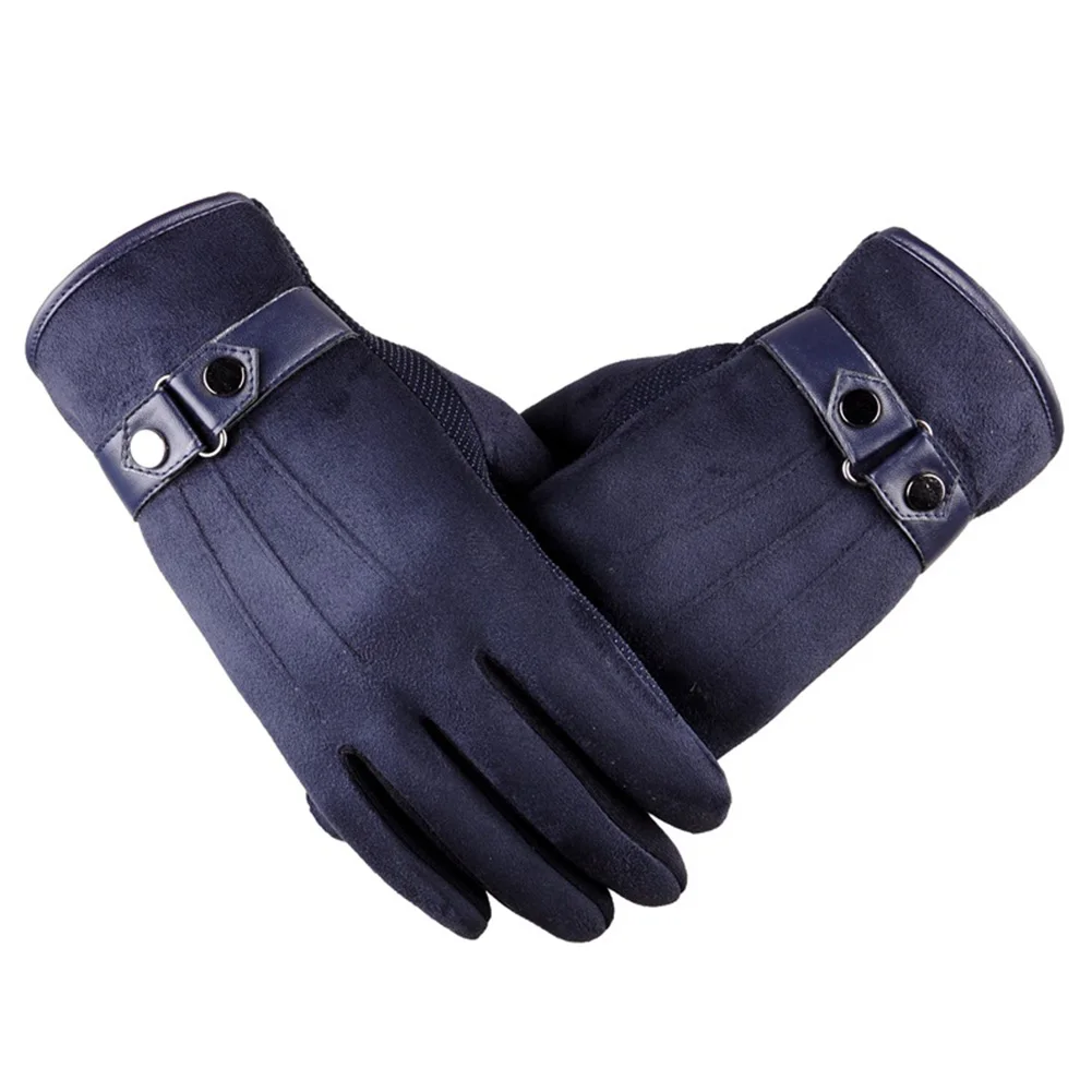 

Motorcycle Driving Warm Anti-Slip Gray Blue Gloves Fashion Men's leather gloves 21cm length