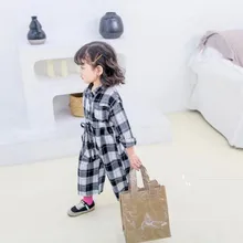 Новые комбинезоны в клетку с бантом для девочек модные весенние Хлопковые Штаны для девочек 3-8 лет PE829