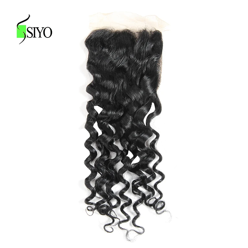 Siyo волосы перуанская волна Кружева Закрытие бесплатно Средний три части натуральный цвет Remy человеческие волосы 4x4 дюймов швейцарская