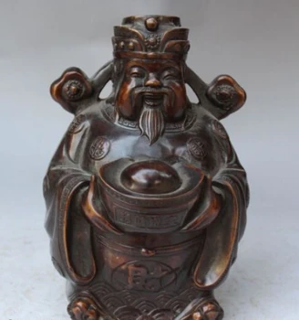 

RHS0095 6" Marked Chinese Fengshui Copper Stand Mammon God Wealth Yuanbao Buddha Statue