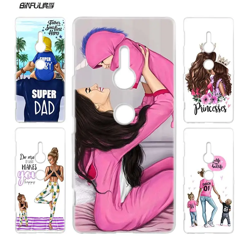 

Case for Sony Xperia XA1 Plus XA2 XZ2 COMPACT XZ1 M4 Aqua XA XA1 XZ E5 Z1 Z2 Hard PC Clear Cover Brown Hair Baby Mom Girl Queen