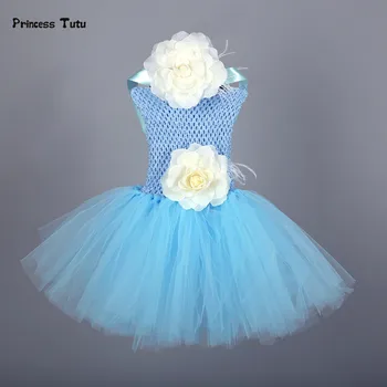 

Flower Baby Girl Dress Princess Light Blue Tutu Dress Baby Infant Toddler Christening Gown 1 Year Birthday Party Dress Vestidos