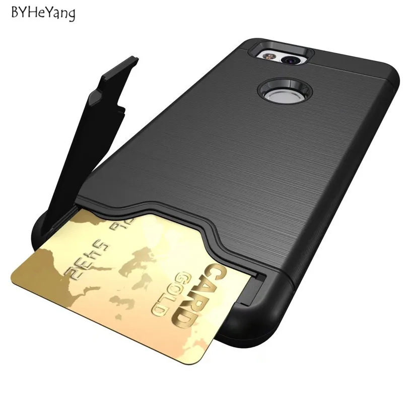

BYHeYang For Google Pixel 2 Case Hybrid Armor Soft Silicone TPU+PC Rubber Card Slot Kickstand Back Cover For Google Pixel2 Case