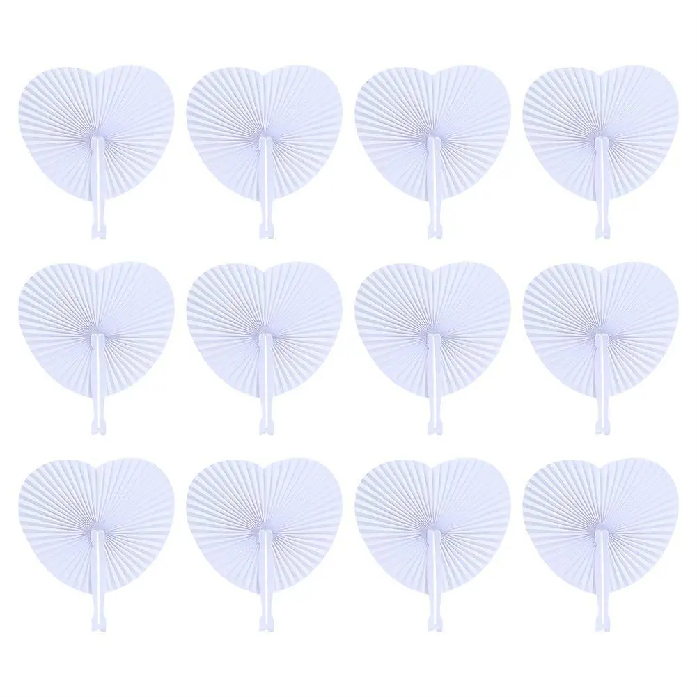 12Pcs Fashion Solid Color Folding Paper Fans Set Heart Wedding Party Favor Home Decor | Дом и сад