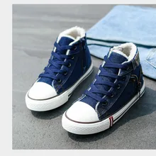 Детская обувь с высоким берцем; Новинка года; Сезон Зима; бархатная парусиновая детская спортивная обувь; Теплая обувь с фабрики;