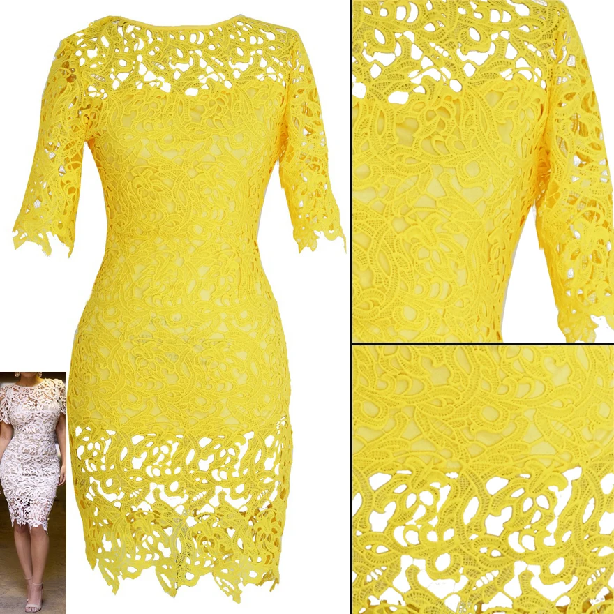 yellow floral lace dress