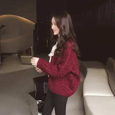 Solid Color V neck Sweater Korean Version 2016 Womens Autumn New Loose V neck Short Knitted Cardigan Sweater AXD1891