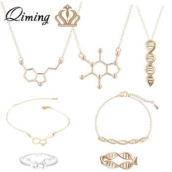 

Geometric Statement Necklace Women Female Serotonin Molecule Pendant DNA Polygon Caffeine Chain Necklace Jewelry Gift For Girls