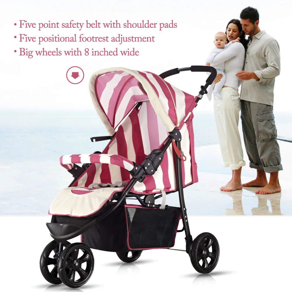Baby Stroller Three Big Rubber Wheels Foldable Portable Light Weight