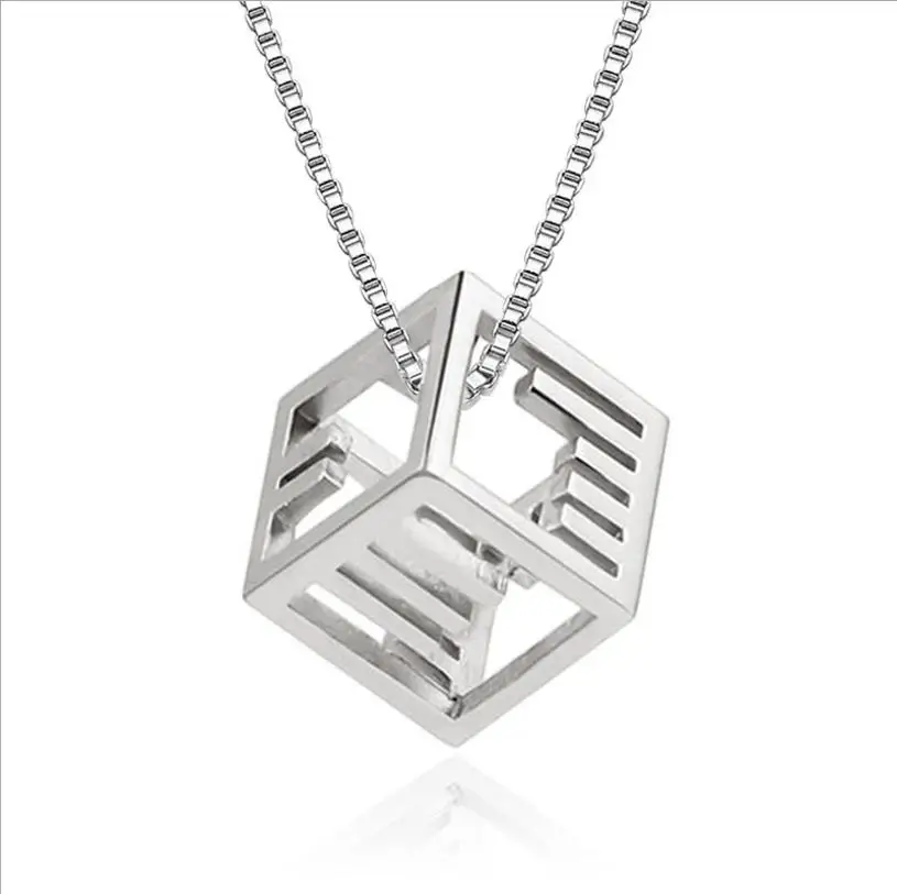 

TJP Charm Geometry Box Women Pendants Necklace Fashion Girl Party Accessories Hot 925 Silver Personlity Female Party Jewelry
