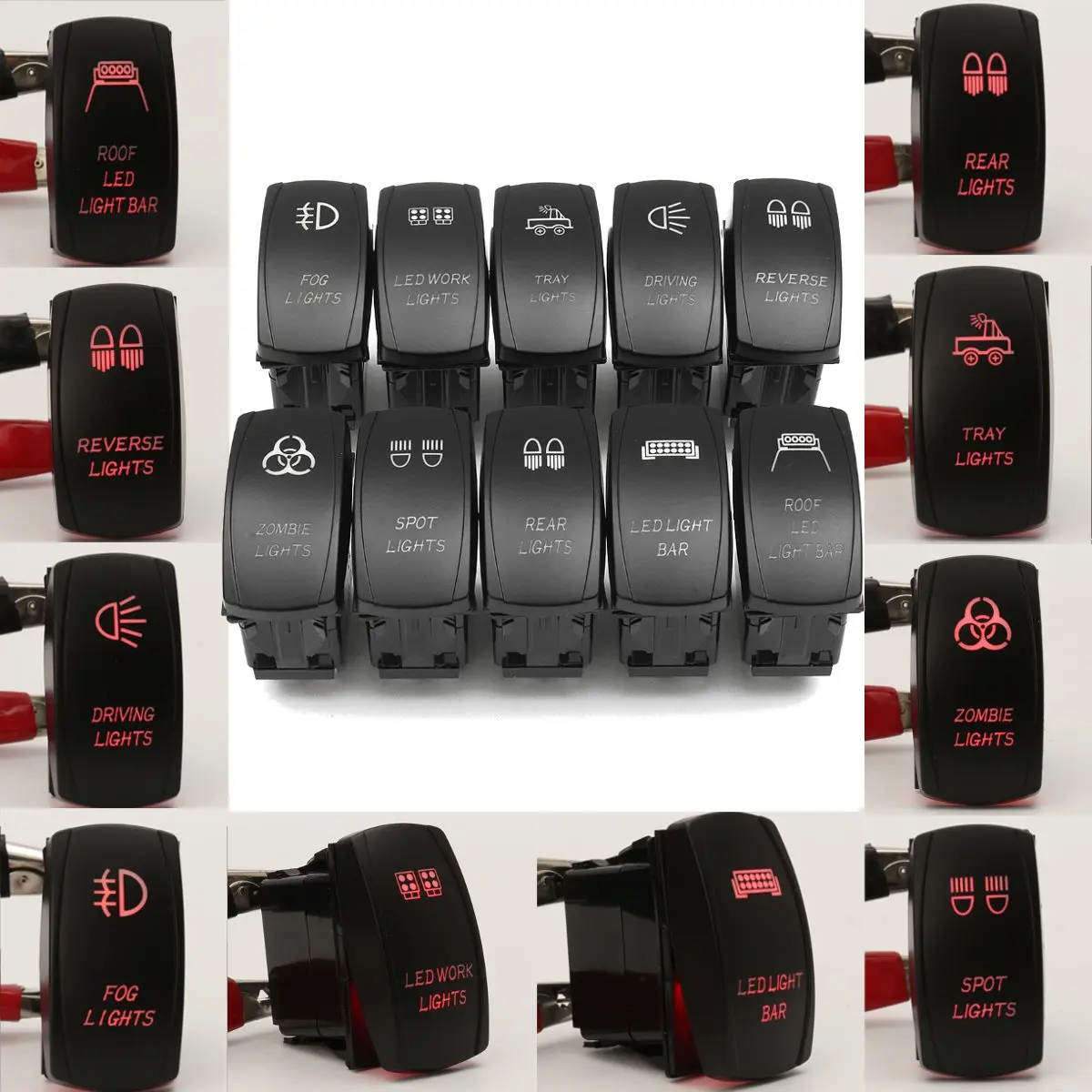 Red Light LED Rear Light 12V 20A 10A 5-pin Rocker Toggle Switch Car Boat ATV
