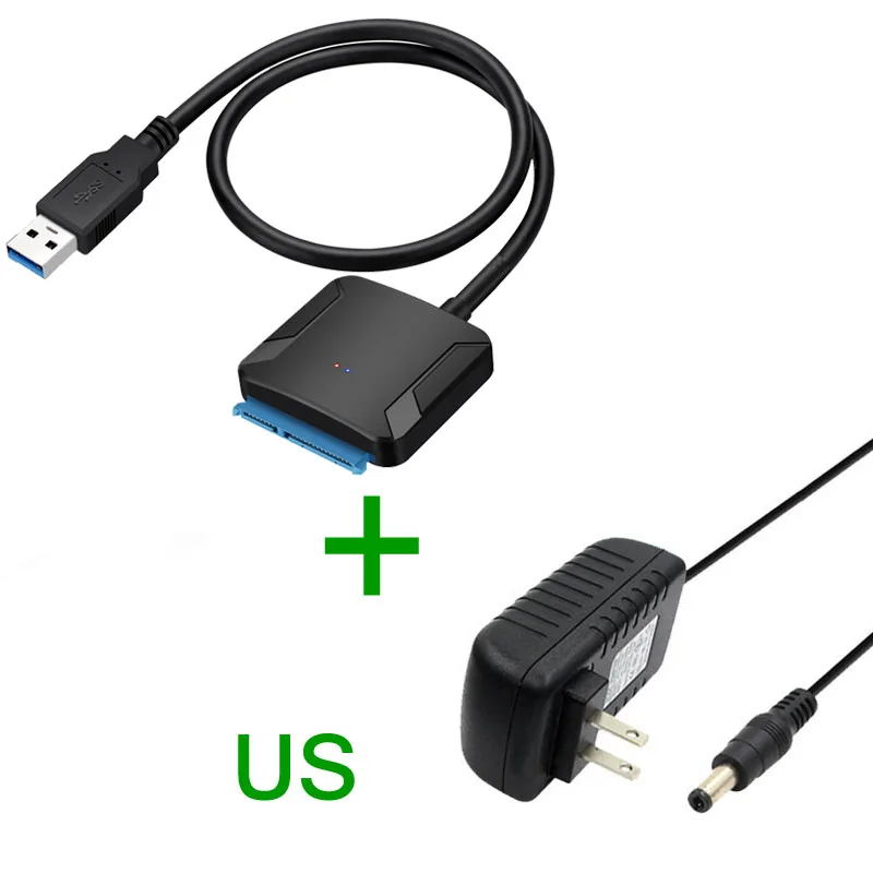 SATA USB3.0 Adapter Cable Converter 22 pin USB 3.0 to SATA Cable with EU US UK adapter For 2.5 inch 3.5 inch HDD SSD Hard Disk hdd casing 3.0 HDD Box Enclosures