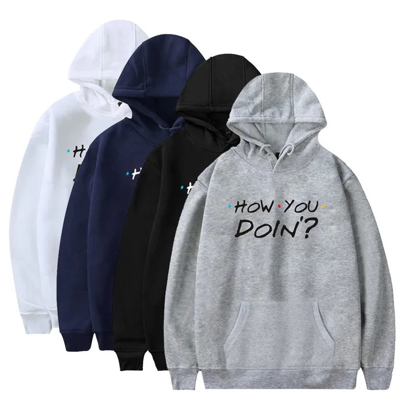 

MJARTORIA 2019 New Warm Men's Casual Solid Color Solid Color Letter Print Hooded Pullover Sweatshirt How You Doin Hoodie