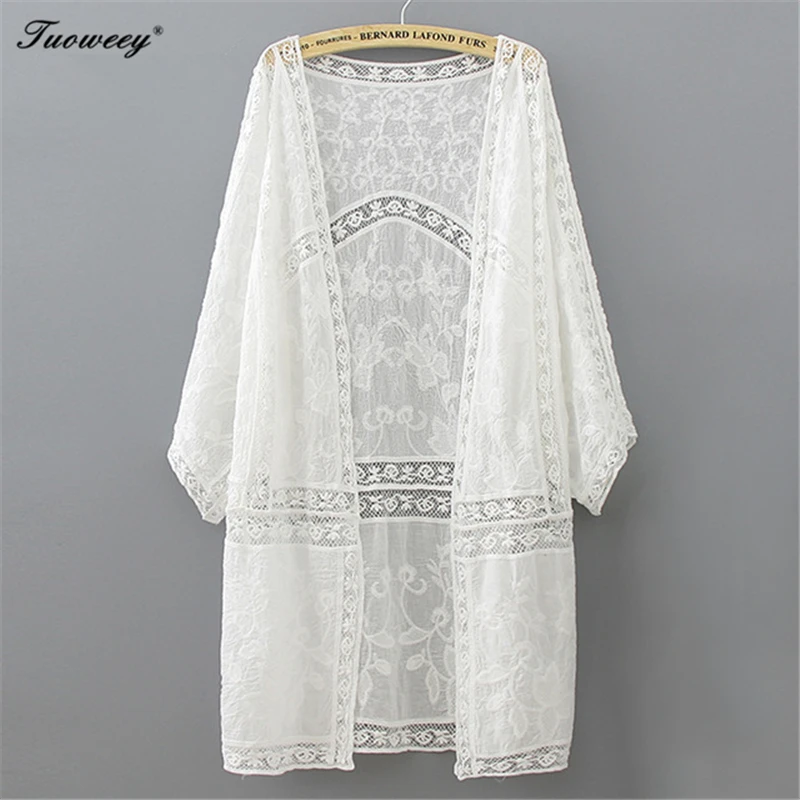 Cotton Summer Tops 2018 Fashion Casual White Shirt Embroidery Long Women Clothes Batwing Sleeve Loose Blouse Kimono Cardigan