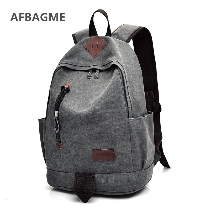 

AFBAGME New Unisex Men Canvas Backpacks Large School Bags For Teenagers Boys Girls Travel Laptop Backbag Mochila Rucksack Grey