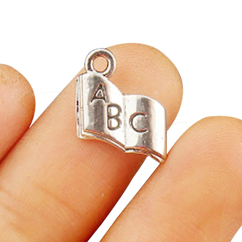 TJP 30pcs Tibetan Silver Children ABC Alphabet Letter Open Books Charm pendants for Bracelet DIY Jewelry Making Findings 12x11mm | Украшения