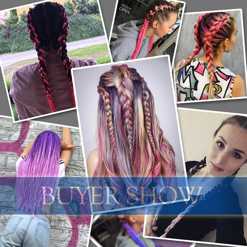 Synthetic hair Braids Ombre Braiding Hair Box Braid Hair Pink Purple Green Grey Yellow Golden Colors Crochet braids Synthetic hair Braids Ombre Braiding Hair Box Braid Hair Pink Purple Green Grey Yellow Golden Colors Crochet braids