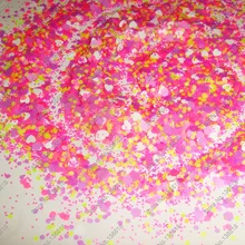 30 г матовый неоновый глиттер смешанные цвета(шестиугольник+ сердце) формы устойчив к растворителям блеск для Гель Дизайн ногтей и лак для ногтей