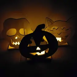 Сращивание Хэллоуин деревянная лампа лазерная резка череп тыква кошка деревянный знак с светодиодный свет свечи Хэллоуин Праздничная