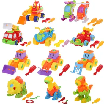 

Dinosaur Models Vehicles Cartoon Jigsaw Disassemble Kids Educational PuzzleToys 3D Engineering Helicopter