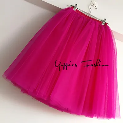 Hot Pink Itao блогер рекомендуем! Yuppies модные 7 слоев 65 см длинные тюлевые юбки для женщин для взрослых юбка-пачка Лолита Нижняя юбка Лето - Цвет: Hot Pink