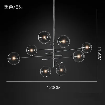 Современный дизайн стеклянный шар люстра 6 головок прозрачный стеклянный пузырьковый светильник люстра для гостиной кухни черный/золотой светильник - Цвет абажура: 8 lights black