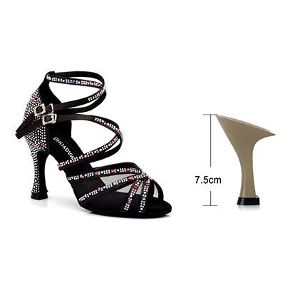 SHOYDANC/Новинка; обувь для латинских танцев; женские Стразы; обувь для сальсы; женские сандалии для танцев; Бальные вечерние туфли для танцев; Цвет черный, красный - Цвет: Black 7.5cm
