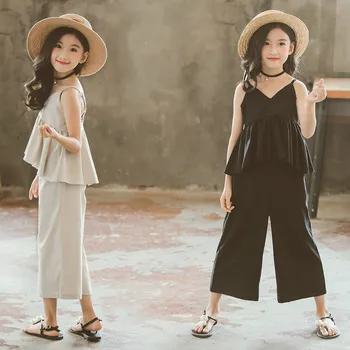 

Girl Suit V-neck New 2020 Baby Suit Children Two pieces Girl Set Toddler Sling Shirt and Pants Mother and Daughter Clothes,#5337